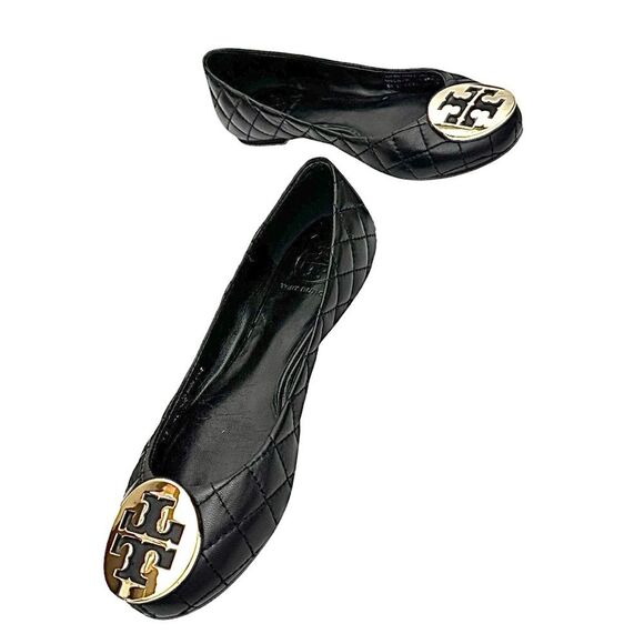 Tory Burch Women’s Ballet Flats Shoes Black Quilted Leather Size 6.5 M Pre-Owned - Picture 10 of 11